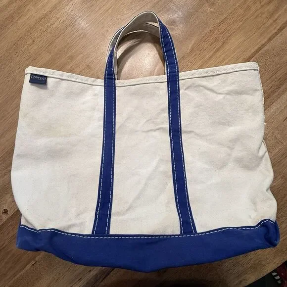 Vtg Lands End Heavy Canvas Tote Large Blue Trim USA - Picture 15 of 16